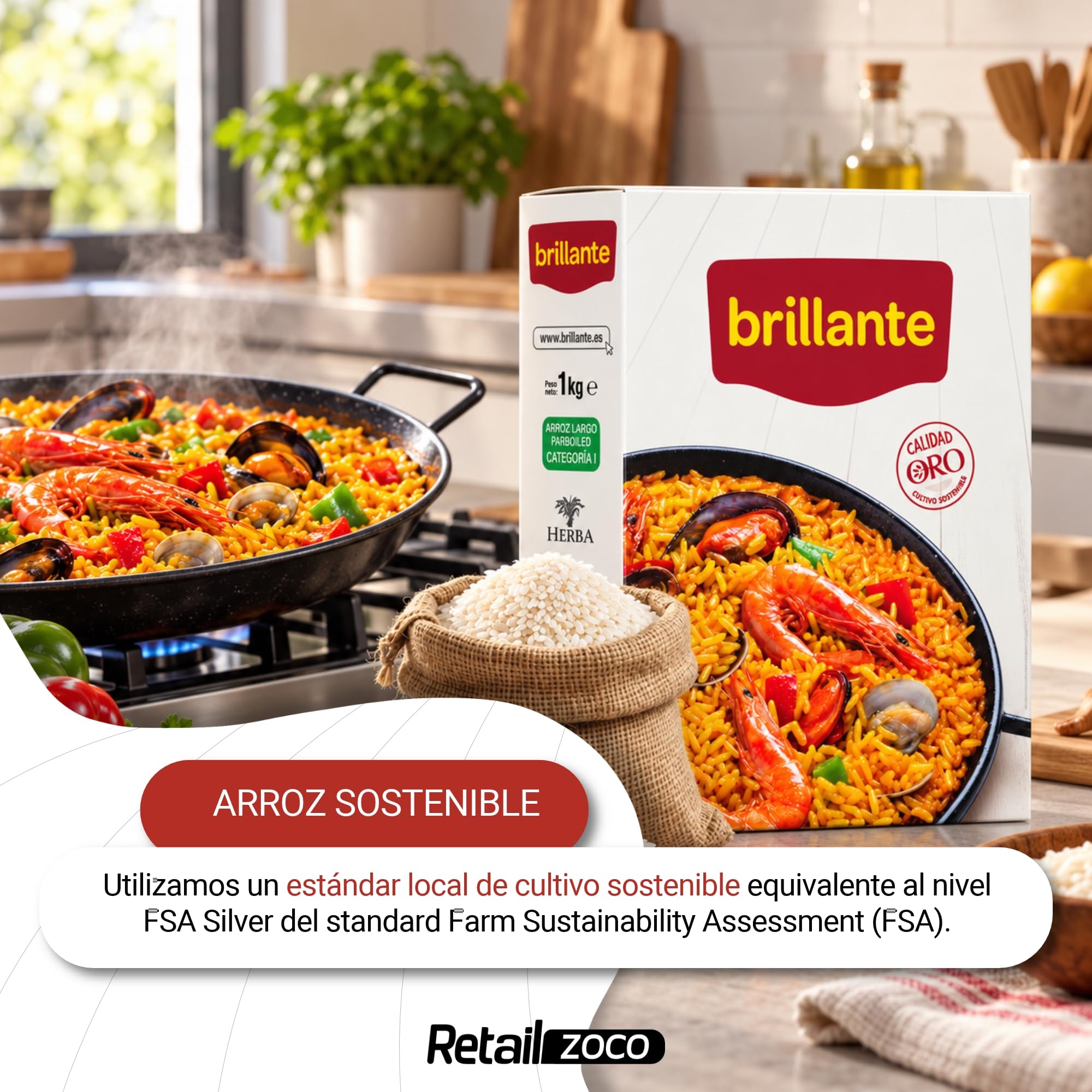 Brillante Arroz Largo Vaporizado, Grano Suelto |1 Unidad de 1 Kg - imagen 3
