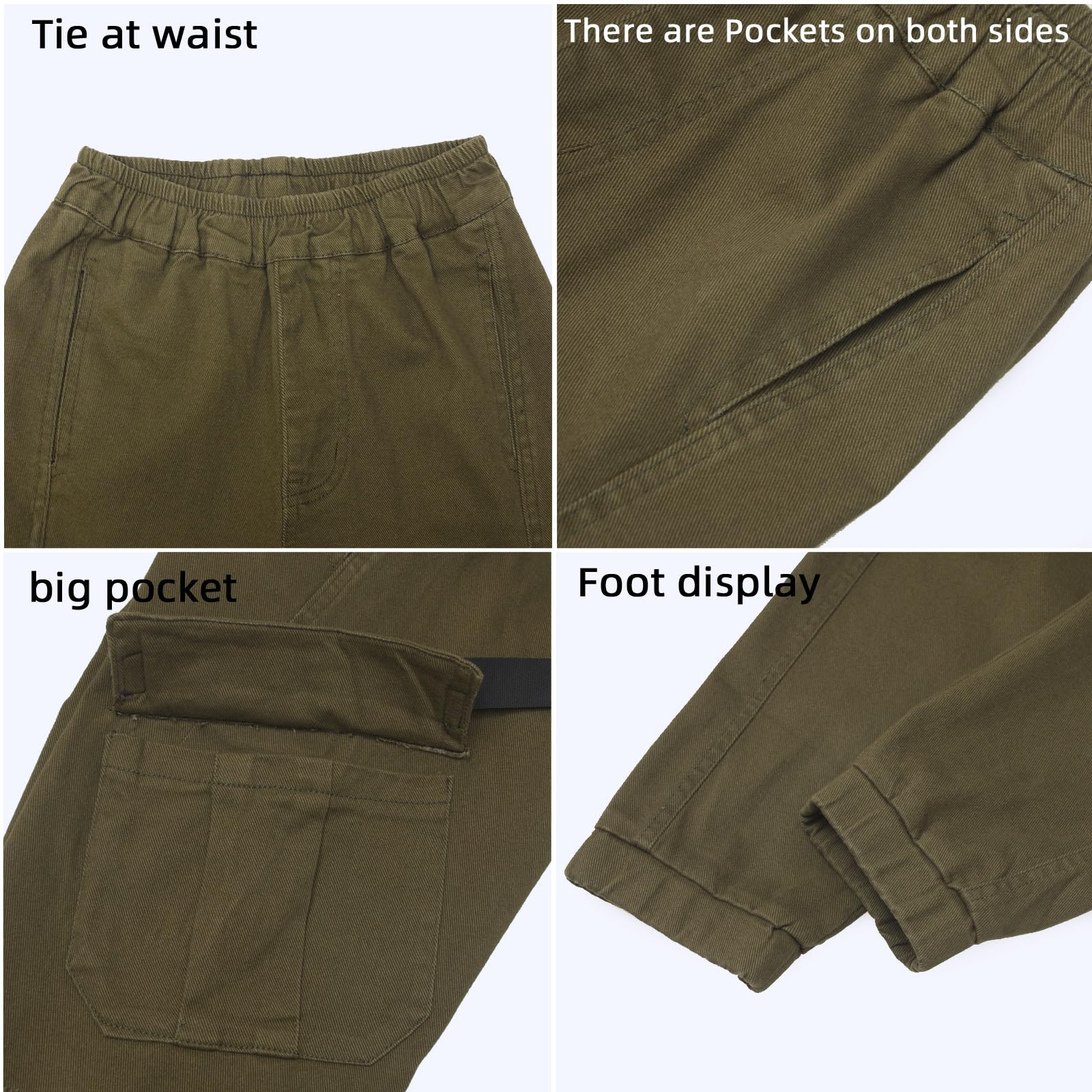 MEILONGER Pantalones Cargo de algodón para niños Estilo Casual Cintura elástica para Senderismo Uniforme Escolar Pantalones Deportivos Joggers