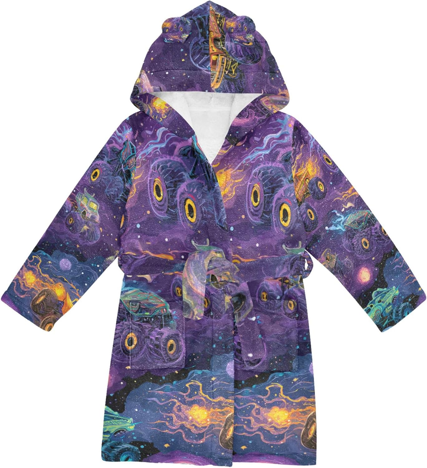 Monster Truck Cars Lightning Bathrobe Hooded PJ Robe Soft Fleece Robe Pajama Sleepwears 2-12 Years