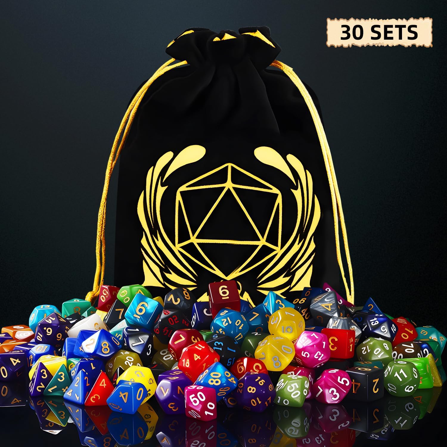 Coyeekn DND Dice Set - 30 x 7 Polyhedron Dice (210pcs) for Dungeons and Dragons RPG D&D Dice Tabletop Role Playing Games, with Large Flannel Bag