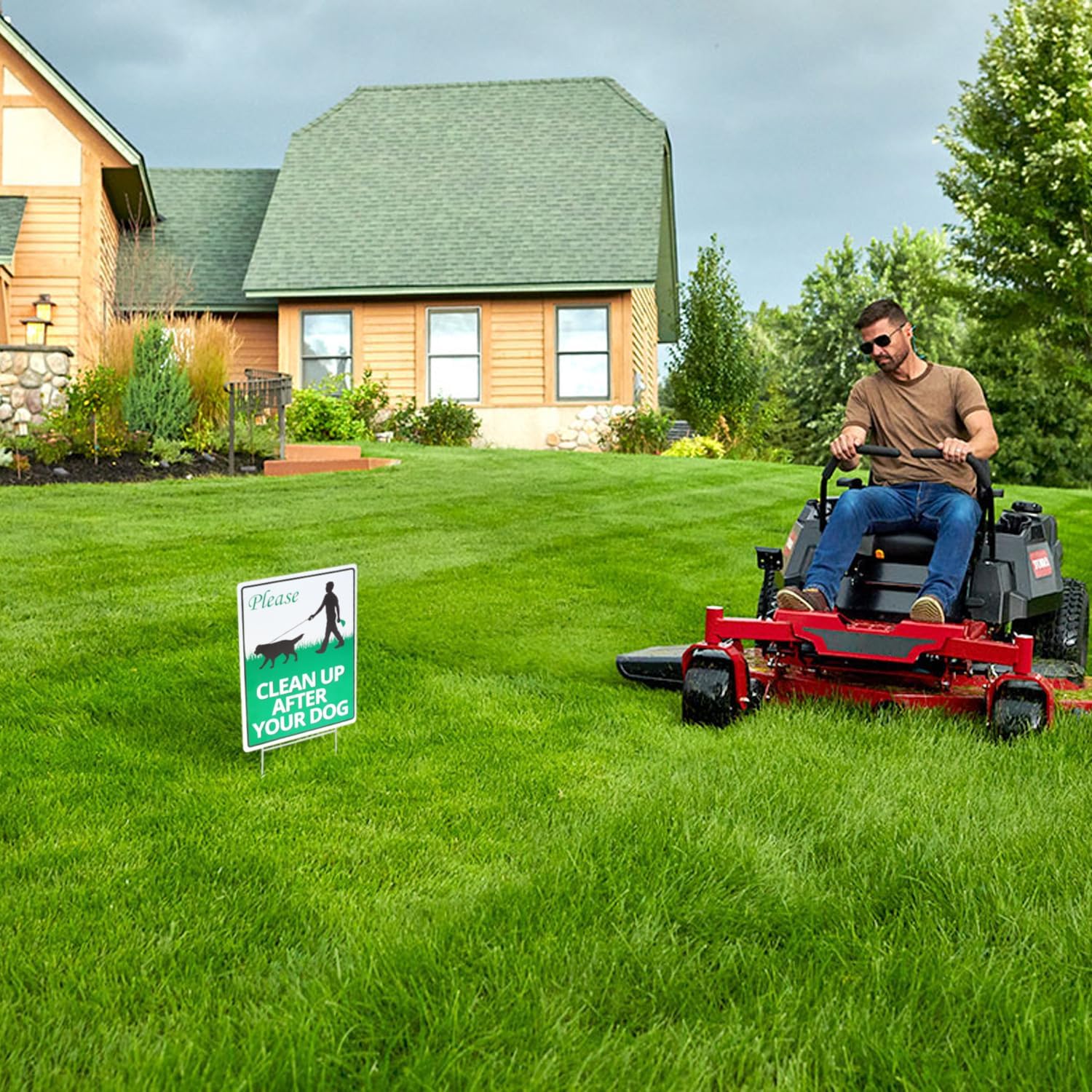 ANLEY Clean Up After Your Dog Sign with Metal Stake - Quick & Easy Install - Clean Up After Pet Warning, Cat Lawn Signs Double Sided Weather Fade Resistant for Yard Garden Grass 12" x 9"