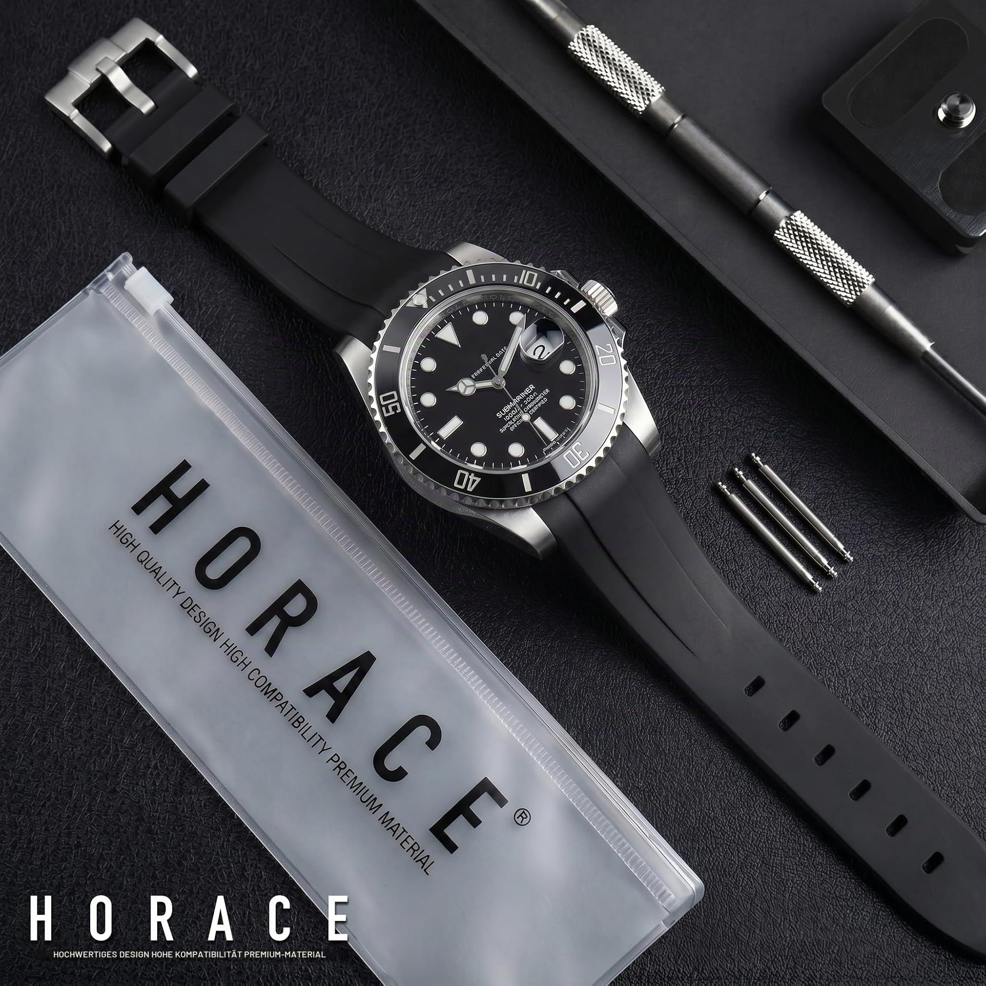 HORACE Uhrenarmband 20 mm aus Premium FKM-Kautschuk – Weich, Wasserdicht & Langlebig – Kompatibel mit Rolex Submariner 40mm