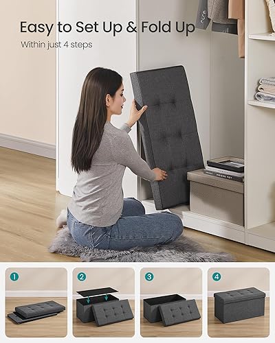 Miniatura 6 de SONGMICS Colección MAZIE - Banco otomano plegable de almacenamiento de 30 pulgadas, reposapiés otomano, banco para el final de la cama, cofre