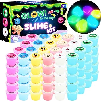 120 Pack Mini Galaxy Bulk Slime Kit for Kids, Glow in The Dark Slime with 6 Colors, DIY Slime Party Favor for Girls & Boys, Birthday Gifts, Classroom Rewards, Valentines Day Studen Bags Stuffers