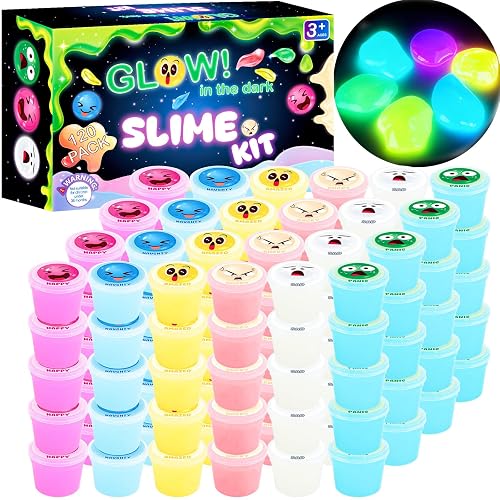 120 Pack Mini Galaxy Bulk Slime Kit for Kids, Glow in The Dark Slime with 6 Colors, DIY Slime Party Favor for Girls & Boys, Birthday Gifts, Classroom Rewards, Valentines Day Studen Bags Stuffers - 120 Pack
