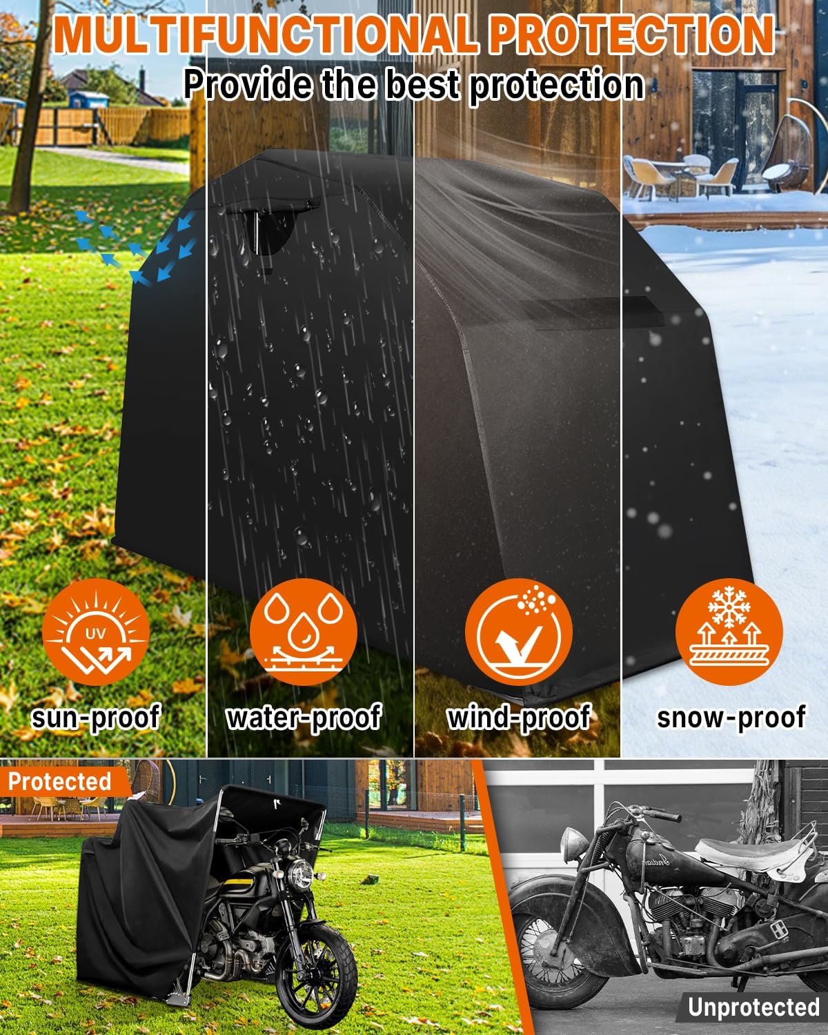 Heavy Duty Motorcycle Shelter Storage Sheds Motorcycle Garage, 106.3"x 41.3"x 61.1" Motorcycle Cover Waterproof Outdoor Motorcycle Tent with Lock - Image 4