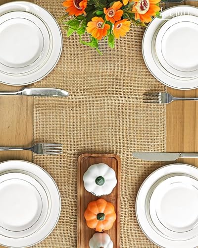 Miniatura 8 de Letjolt Camino de mesa de arpillera de 72 pulgadas, camino de mesa de yute rústico, decoración de mesa de yute tejido de yute