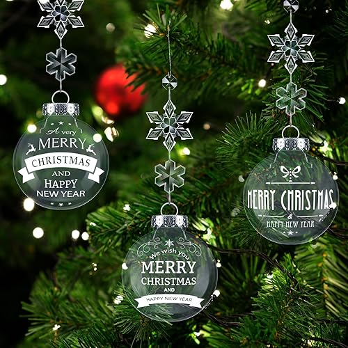 Miniatura 9 de Riceshoot 24 juegos de adornos de bola plana de Navidad de 3.15 pulgadas, incluye 24 adornos colgantes rellenables de plástico transparente, 48