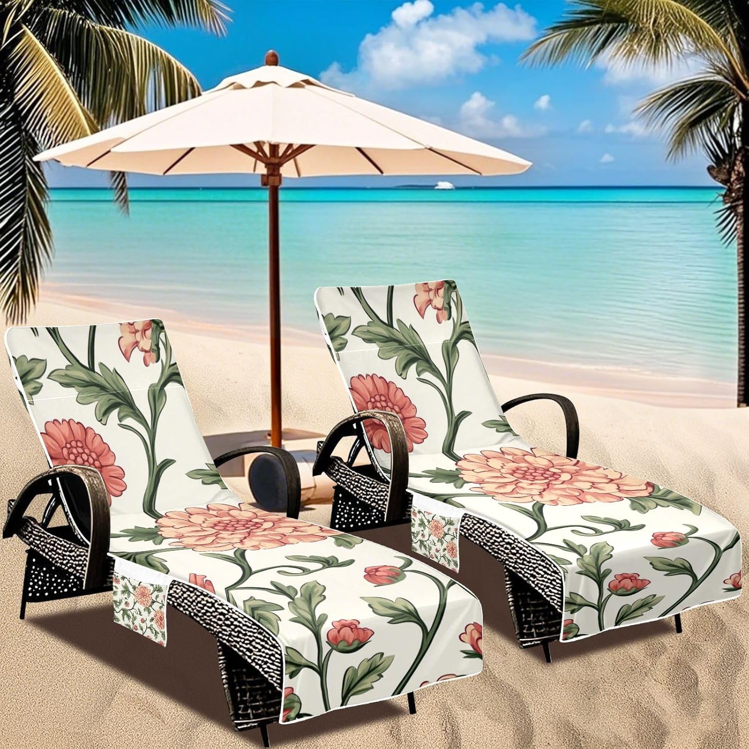 Chile Copihue Beauty Summer Flowers Patio Chaise Lounge Chair Cover Heavy Duty Outdoor Furniture Lounge Chair Towel Cover for Beach Garden Courtyard Trips, 85" X 30"