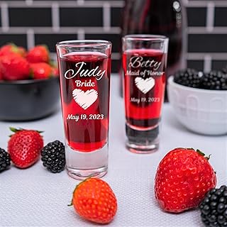 Personalized Wedding Shot Glass – 2oz Tall Clear Glass – Custom Engraved with Name, Date & Role – Groomsman, Bride, Officiant Gift – Laser Etched Party Favor for Wedding Reception (2)