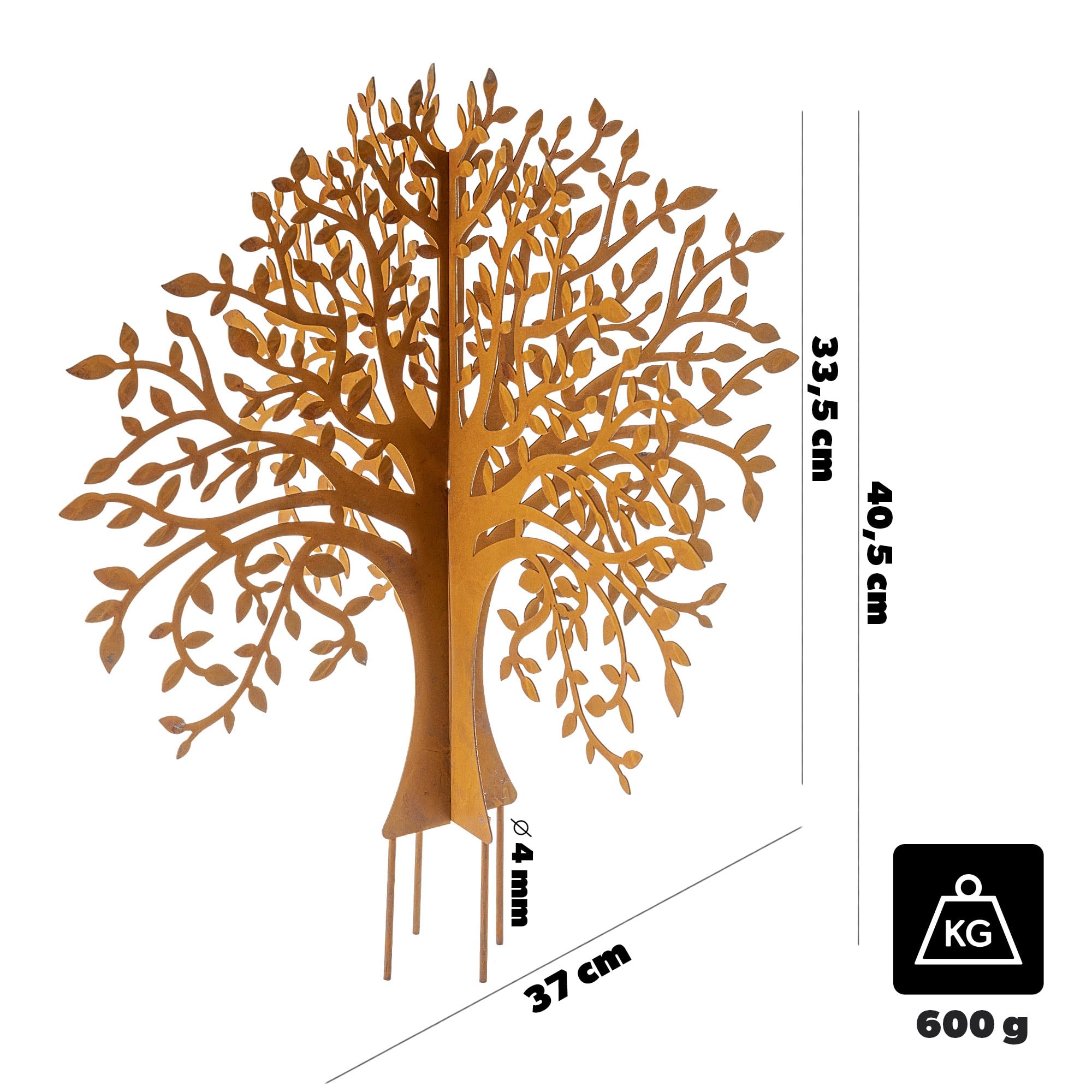 KADAX 6er Set Gartenstecker Baum aus Cortenstahl, Edelrost Gartendeko zum Stecken, Rostoptik Metallstecker für Garten, wetterfeste Deko aus Metall, Roststecker