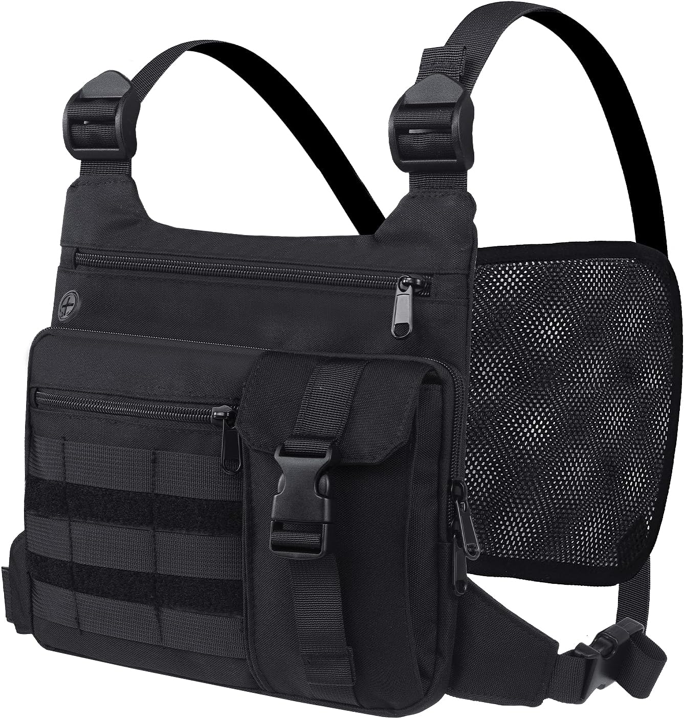 Running Chest Pack for Men Women, Lightweight Multi-Pocket EDC Chest Rig for Running Hiking Cycling Travel, Outdoor Sports Vest Bag with Adjustable Strap, Black