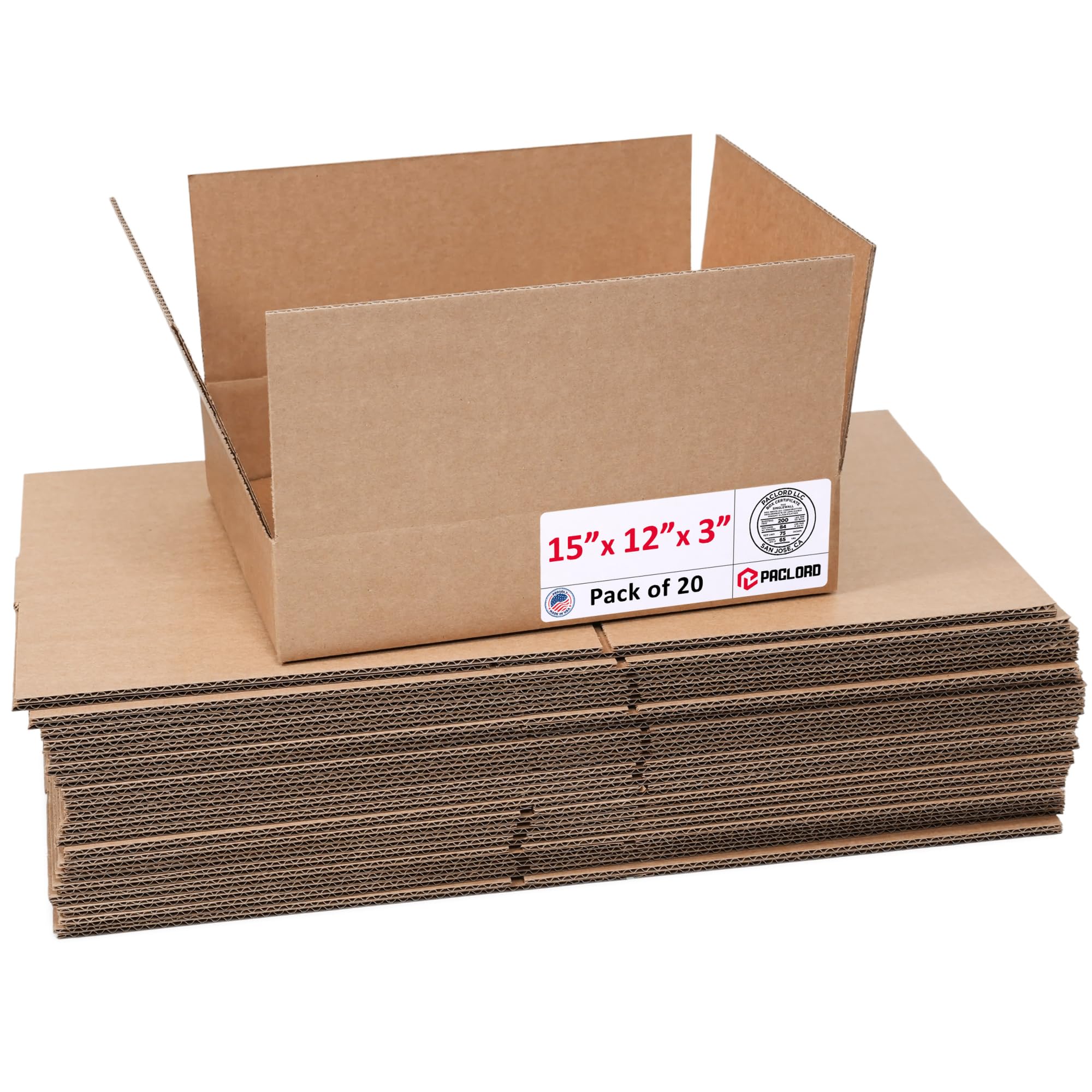 Flat Cardboard Boxes 36"L x 15"W x 3"H (Pack of 20) - USA-Made Packing Boxes for Moving, Shipping, or Storage - USPS, UPS, FedEx Approved - Professional Packing Supplies for Moving | USA-Made Packing Boxes for Moving, Shipping, or Storage - USPS, UPS, FedEx Approved - Professional Packing Supplies