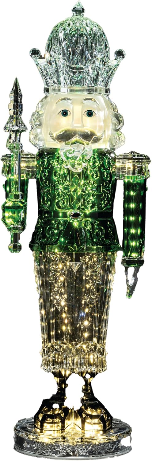 Roman, 34.5" H Lighted Musical Green Coat Acrylic Nutcracker, Christmas Decoration, Holiday Home Decor