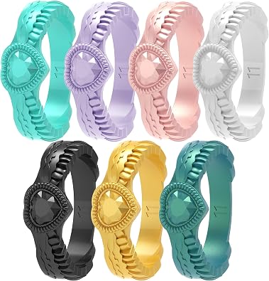 Silicone Wedding Rings for Women 4/7 Packs - Stackable Silicone Rubber Wedding Bands - Innovative Heart Shaped Diamond and Wings Collections
