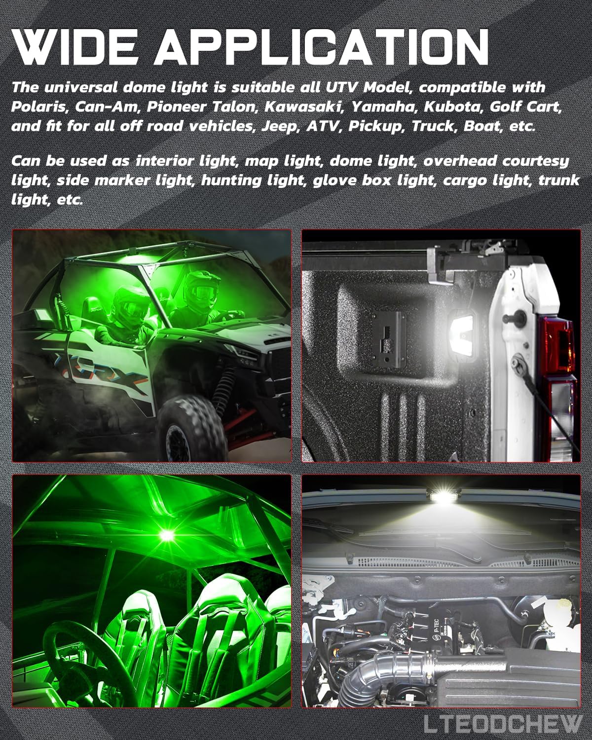 V-Pro UTV Dome Light with Switch, 12V Universal Roll Bar Mount Led Lights Interior Dome Light for UTV ATV Golf Cart Truck Bed RZR Polaris Can Am Kawasaki Yamaha Talon SXS Off Road - White/Green