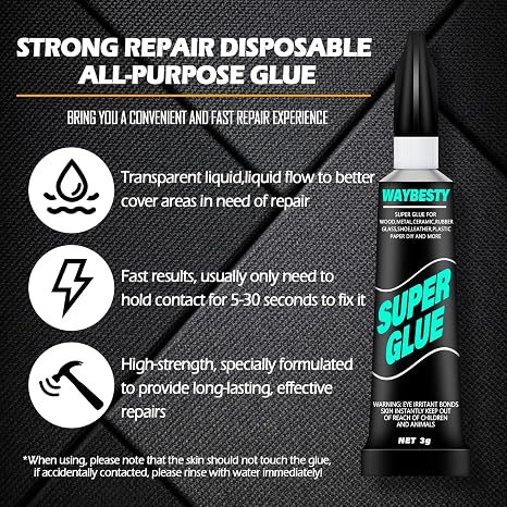 Super Glue Gel, All-Purpose Superglue Strong Adhesive Clear Glue for Wood,Rubber,Leather, Hard Plastic, Metal, Shoe, Repair Super Glue with Hole Opener 12PCS