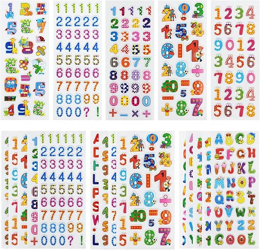 24 Sheets(300+) 3D Puffy Stickers for Toddlers Kids, Bulk Preschool Sticker Sheets for Reward, Craft, Scrapbooking (Number and Letter)