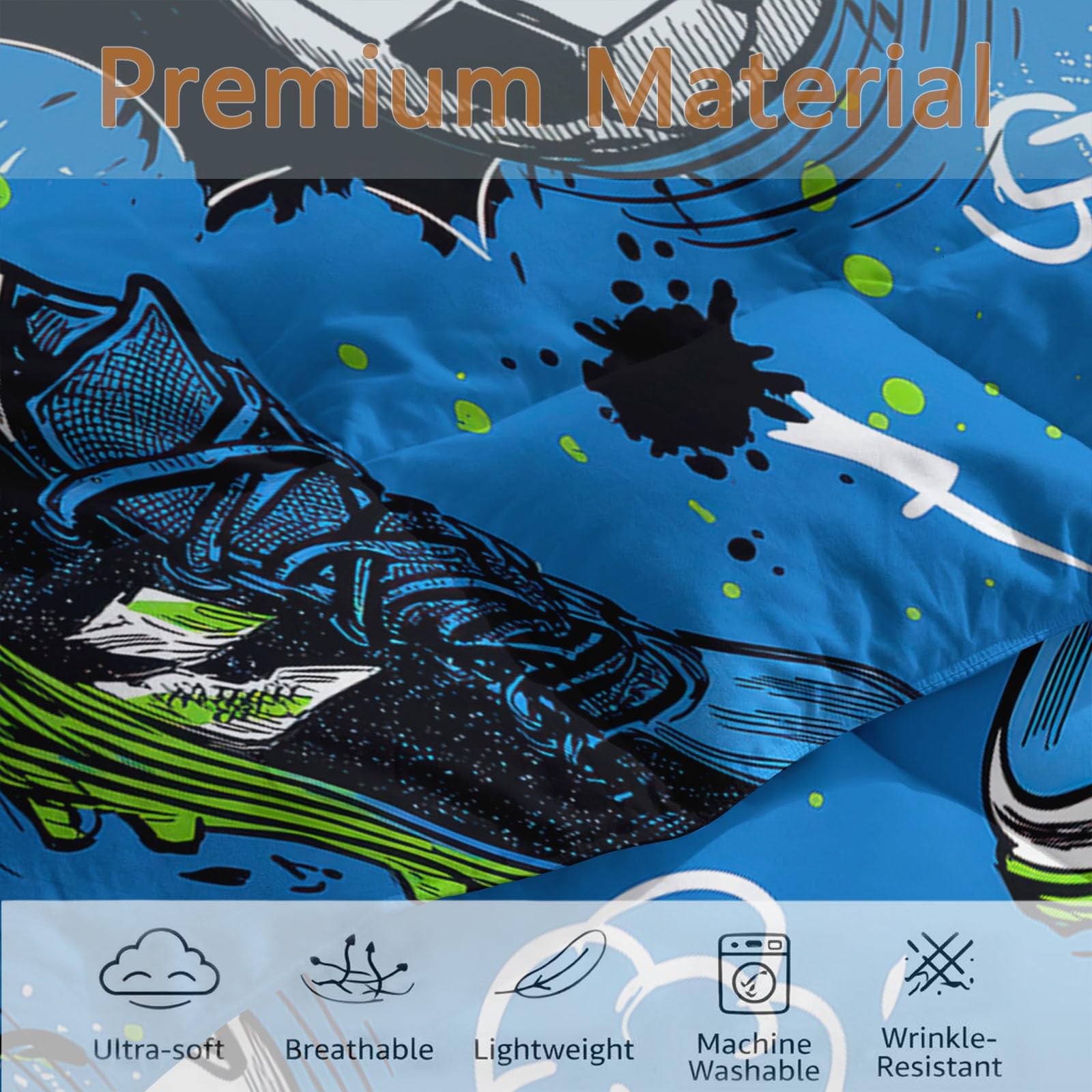 Trapunta 200 x 200 cm Contemporaneo Moderno Stampato Sport Blu Moderno Calcio Scarpe da Calcio Scopo 4 Stagioni per Letto 2 Persone, Edredon Reversibile Trapunta Legere, Senza Houss e 2 federe