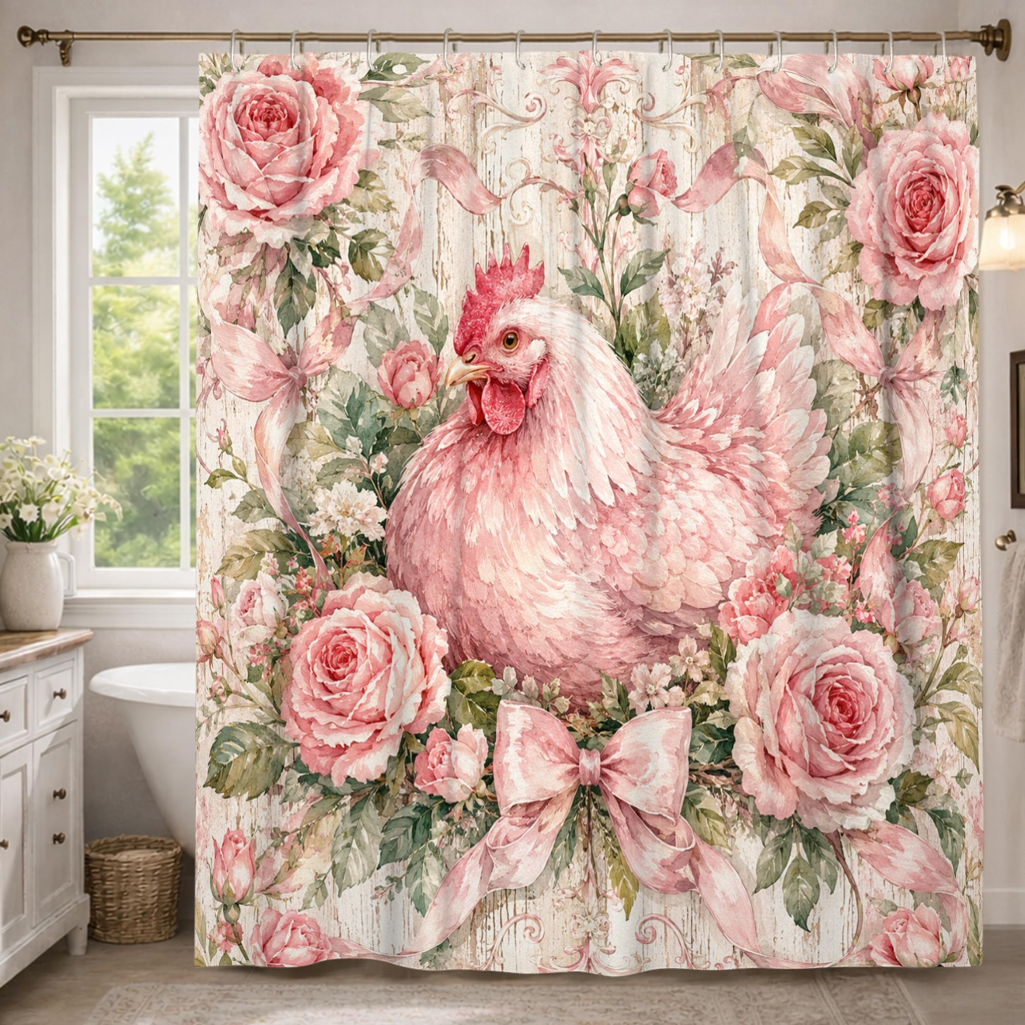 Rideau de douche en polyester motif poulet pour décorer une chambre d'amis
