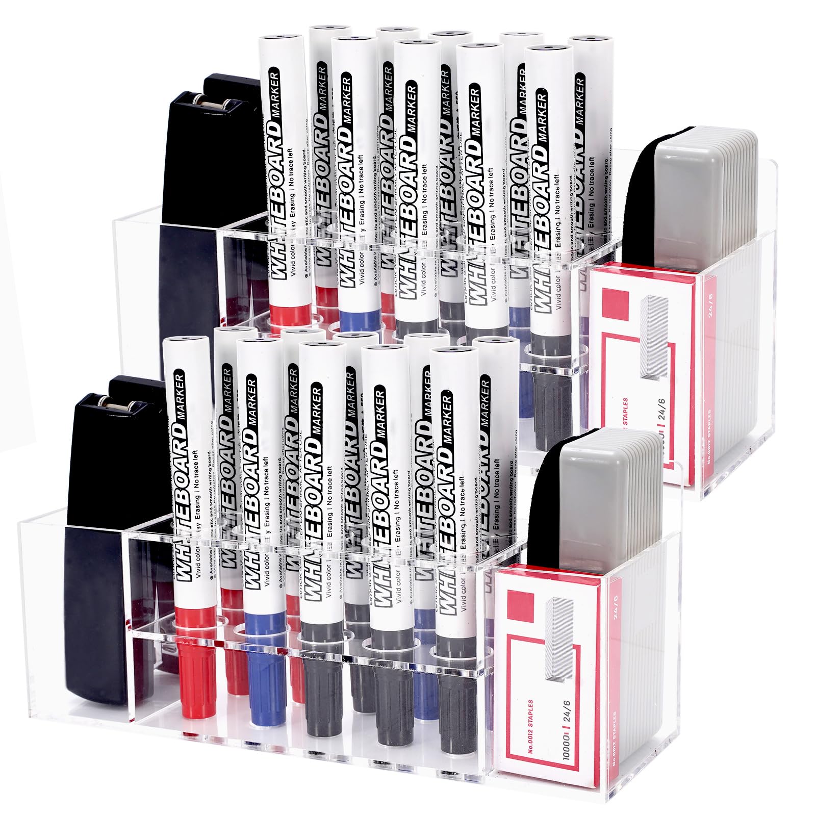 Whaline 2Pcs Acrylic Magnetic Dry Erase Marker Holder Clear Whiteboard Pen Holder with Magnet Pencil Organizers Transparent for Marker Pen Pencil Crayon School Office Home