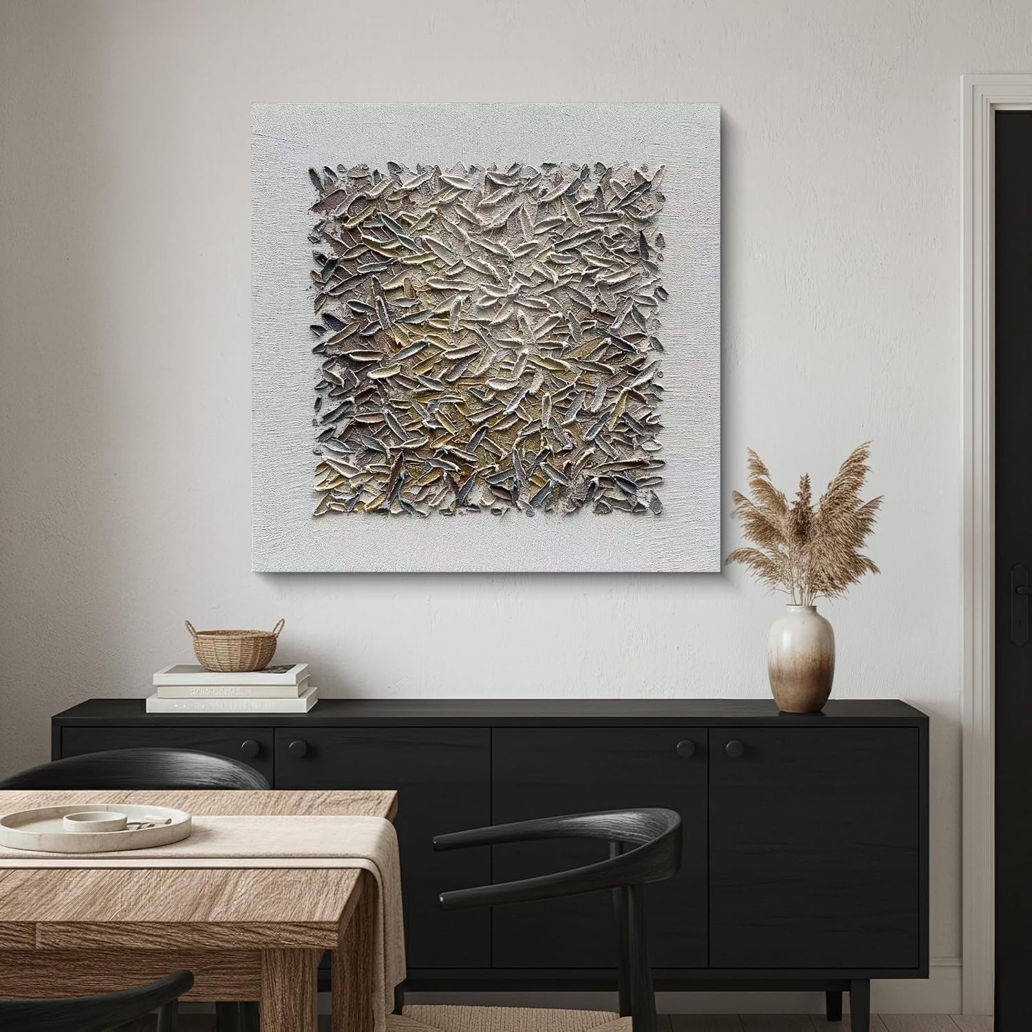 Limiyer Modern abstract style art featuring white and brown textured canvas oil painting Suitable for decoration in living rooms office corridors and walls Size: 24x24 inches.