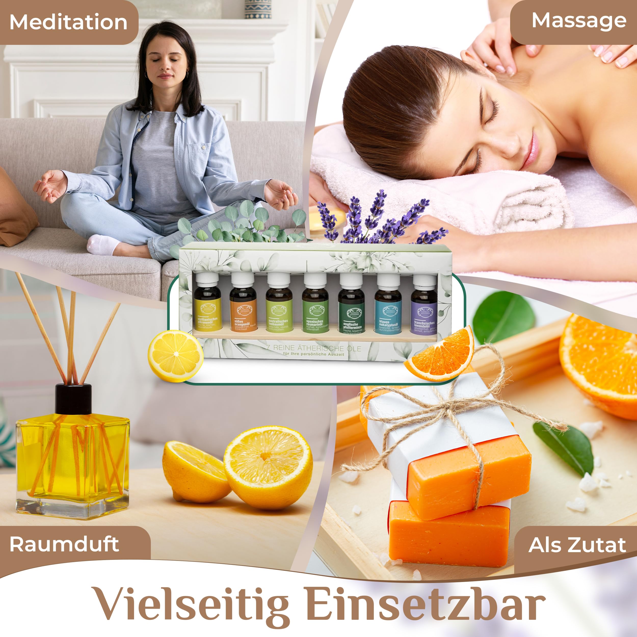 ätherische Öle Set [FÜR IHRE PERSÖNLICHE AUSZEIT] - 7 x 20 ml Aromatherapieöl - Apothekenqualität - Geschenkbox für Weihnachten, Valentinstag, Ostern, Geburtstag