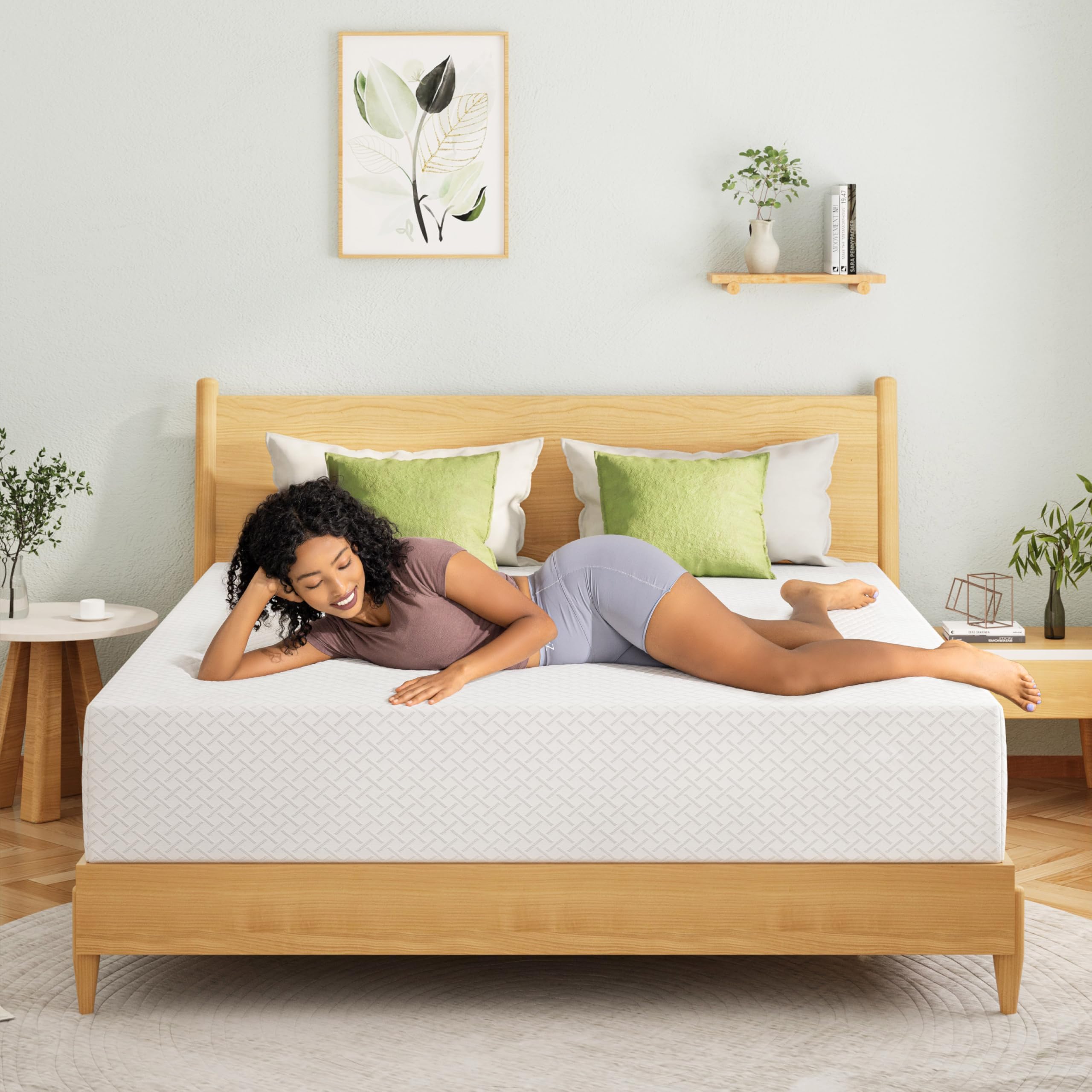 EGOHOME 8 Inch Queen Mattress, Memory Foam Mattress in a Box with Cooling Green Tea Gel, Relieve Pressure with Medium Firm Support, CertiPUR-US Certified, 80''L x 60''W, White