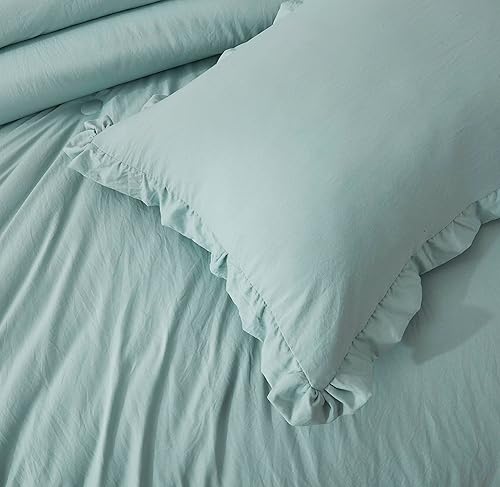 Miniatura 3 de Chezmoi Collection Nora Aqua - Juego de edredón tamaño Queen de 3 piezas, ligero, esponjoso, suave, ligero, con borde con volantes, juego de edredón