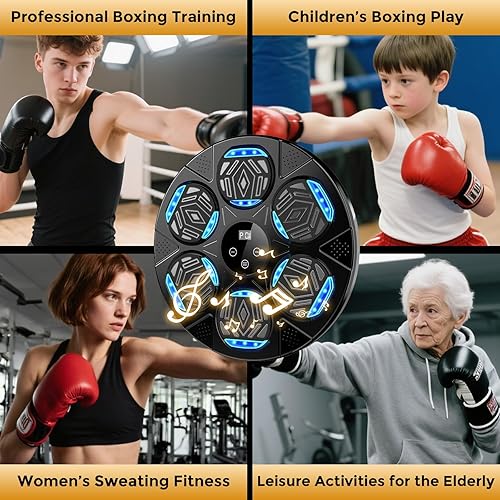 Miniatura 8 de Máquina de boxeo musical mejorada entrenador de boxeo inteligente de montaje en pared con Bluetooth y guantes para adultos y niños, gimnasio en casa