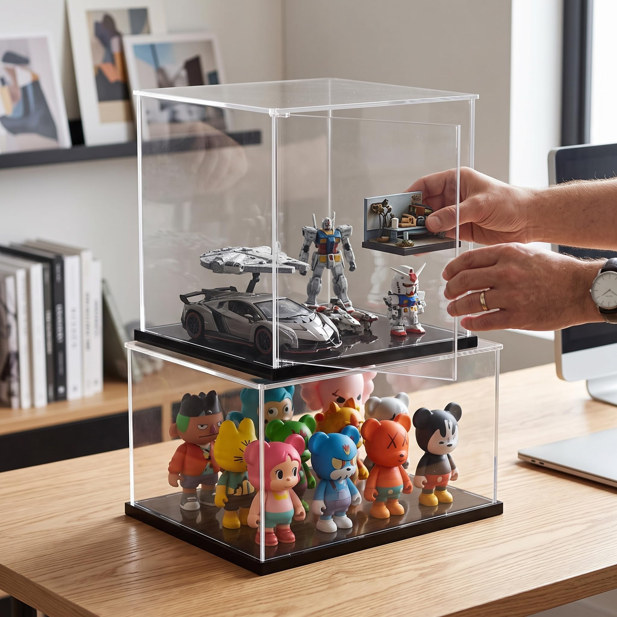 Espositore da Collezione in Acrilico con Antipolvere per Action Figure Modellini Auto E Mattoncini da Costruzione atta per Ripiano E Libreria , Lunghezza Larghezza 50x10cm , Altezza 10cm