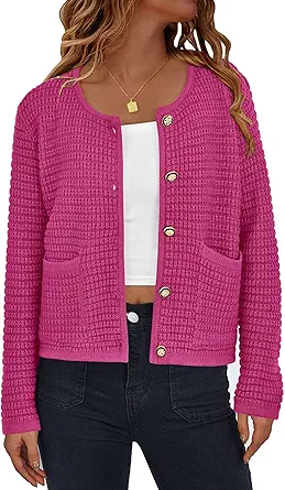 PRETTYGARDEN Women Knit Cardigan Sweaters Fall Fashion Long Sleeve Open Front Button Down Trendy Casual Jacket Winter Clothes
