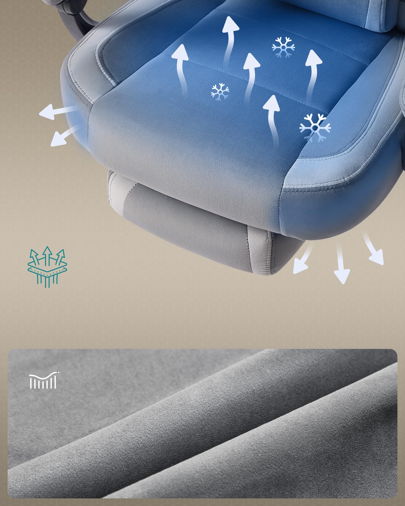 SONGMICS Fotel gamingowy, krzesło biurowe, krzesło komputerowe, ergonomiczny design, z podnóżkiem, regulowanym zagłówkiem, poduszką lędźwiową, nośność 150 kg, kolor łupkowo-gołębi OBG077G02