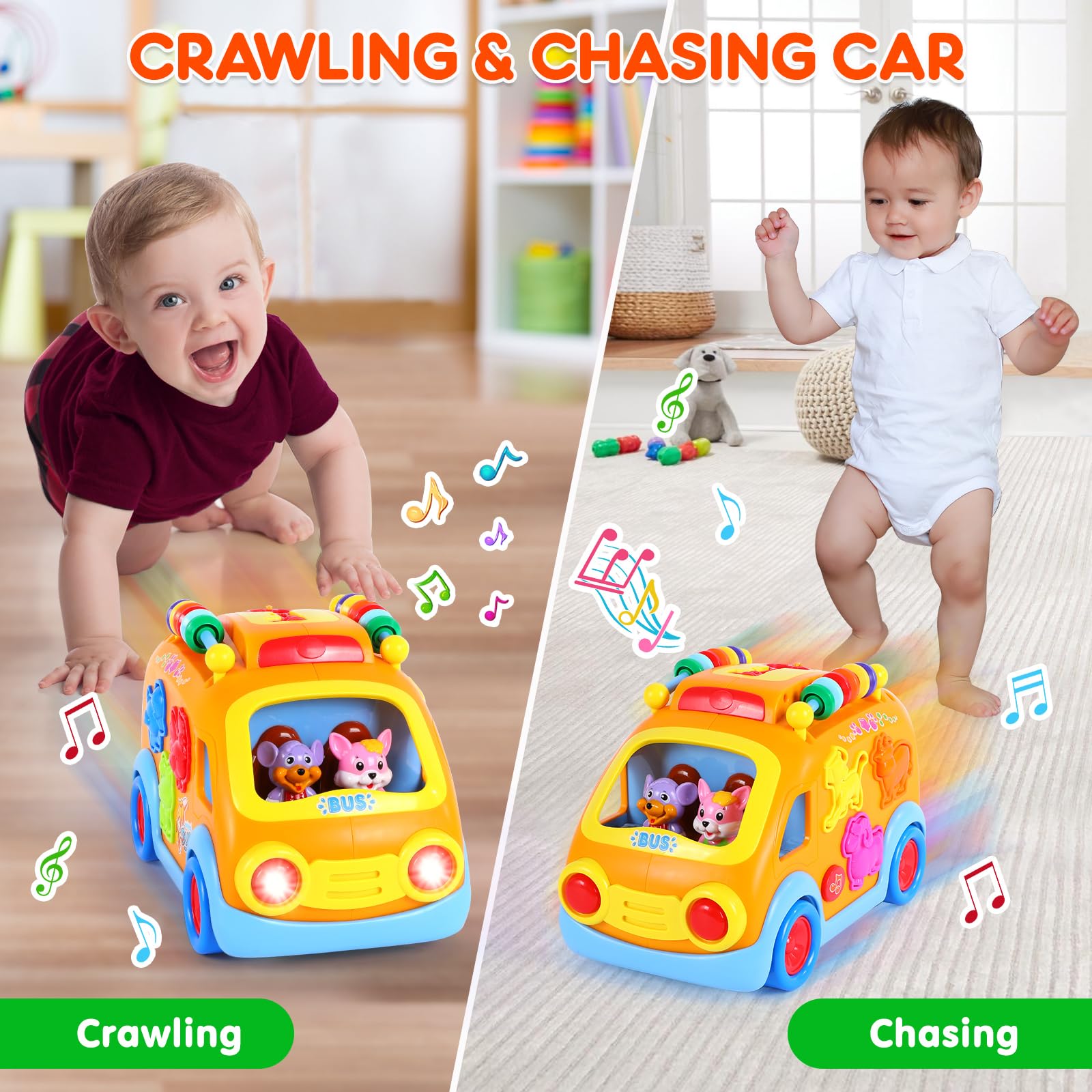 Coches de juguete para niños de 1 año, juguetes para bebés de 12 a 18 meses, juguetes de aprendizaje musical para niños pequeños de 1 a 3 años, autobús educativo con bloques de animales, regalo de
