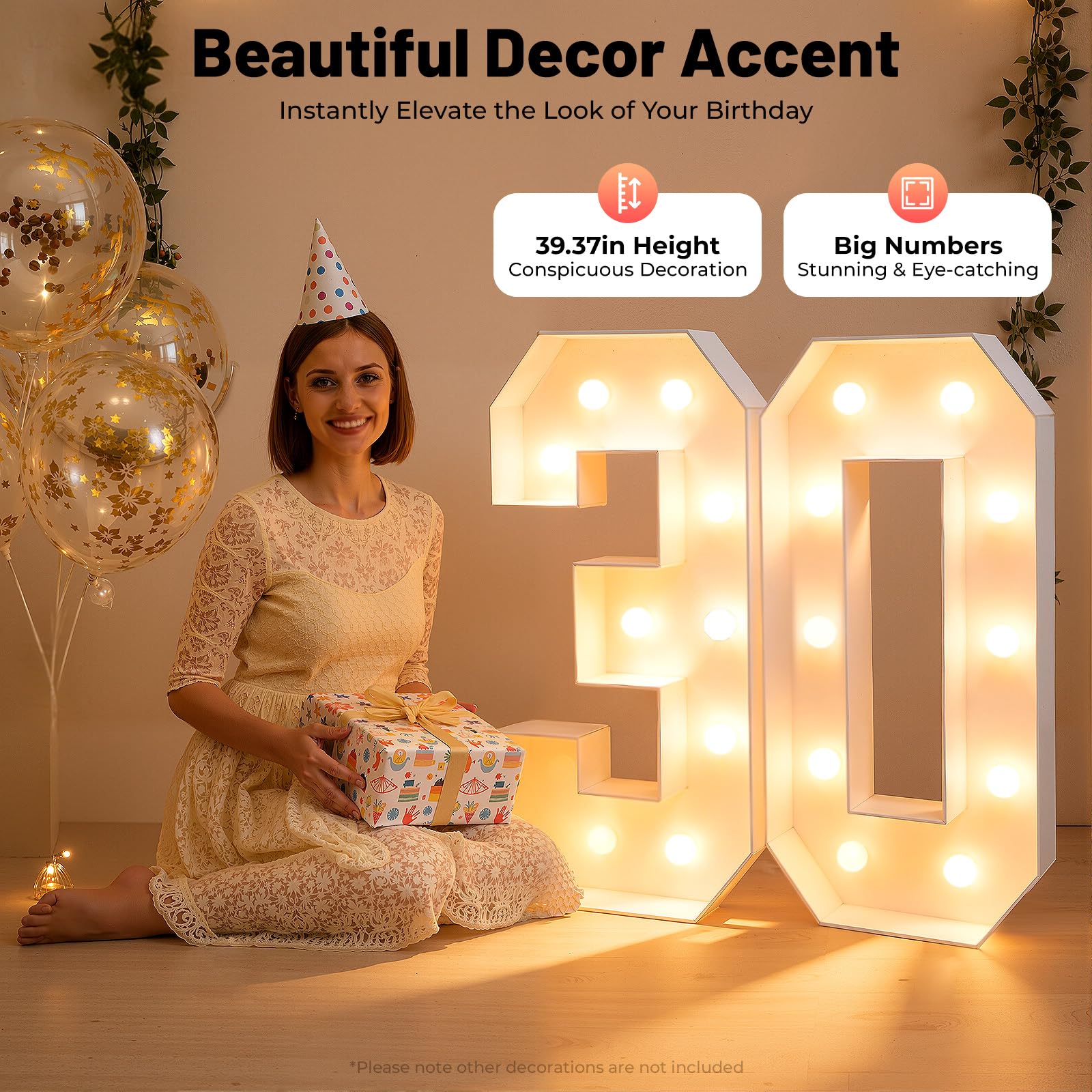 SuhoFutusNummer Licht 3D, Deko Licht Leuchtende Zahlen, 30/40.Geburtstag Party Dekoration Light Up Zahlen für Geburtstag Party Hochzeit & Urlaub Haus Bar Dekoration (1 Paar* 30 Leuchtziffern)