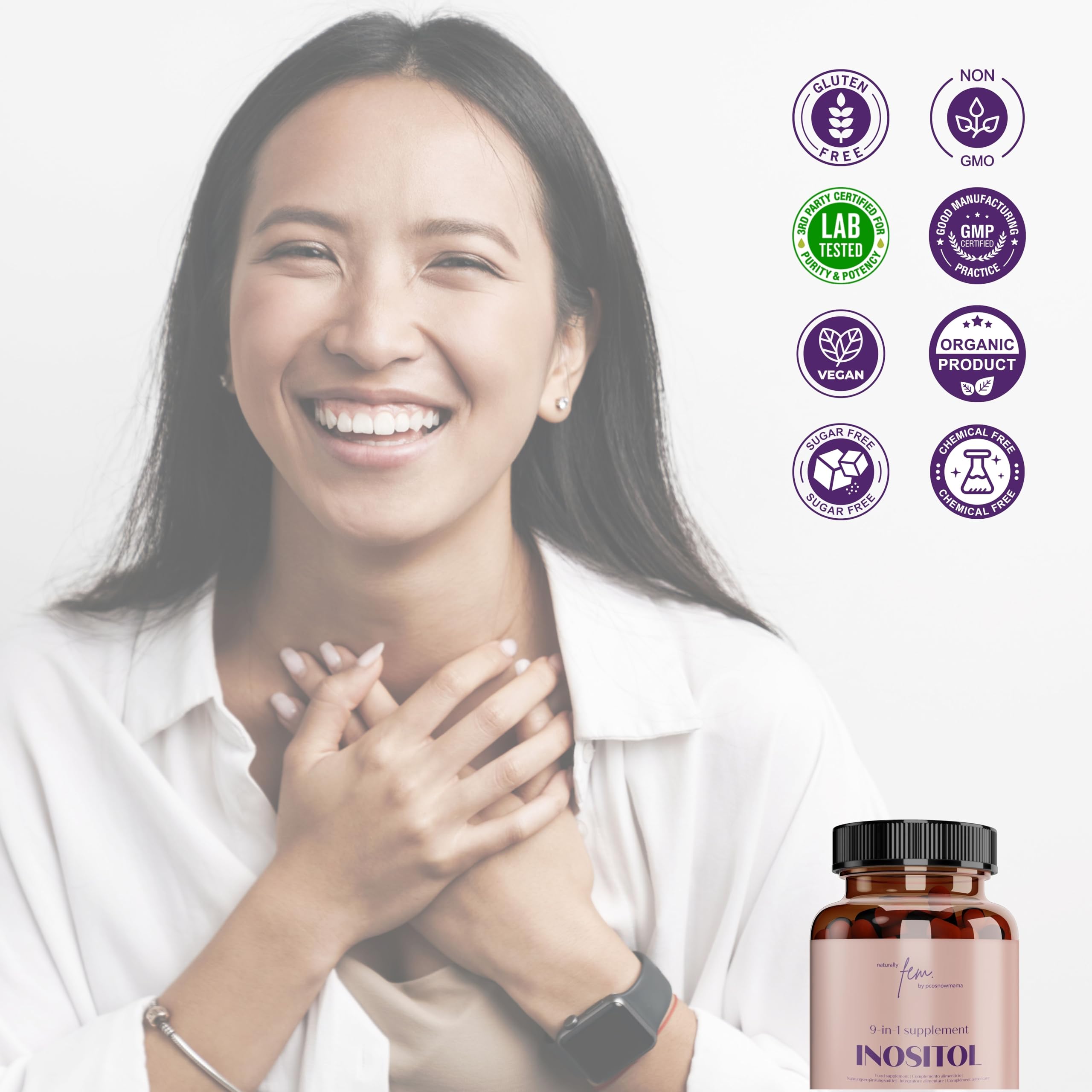 Myo-Inositol et D-Chiro Inositol SOPK 4100MG Gélules Véganes – Fonction Métabolique, Équilibre Hormonal et Bien-Être Psychologique – 9-en-1, Folate 5-MTHF, Chrome, Zinc, Vitamine B6, B12 & D3