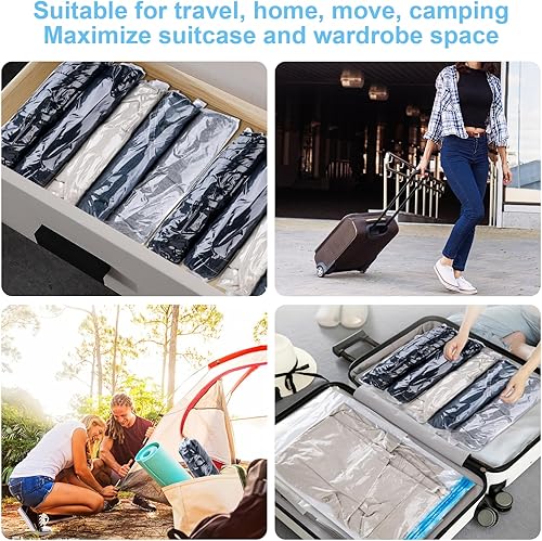 Miniatura 7 de 10 bolsas de compresión para artículos esenciales de viaje, bolsas de ahorro de espacio de 3 tamaños, no necesita aspiradora ni bomba, embalaje