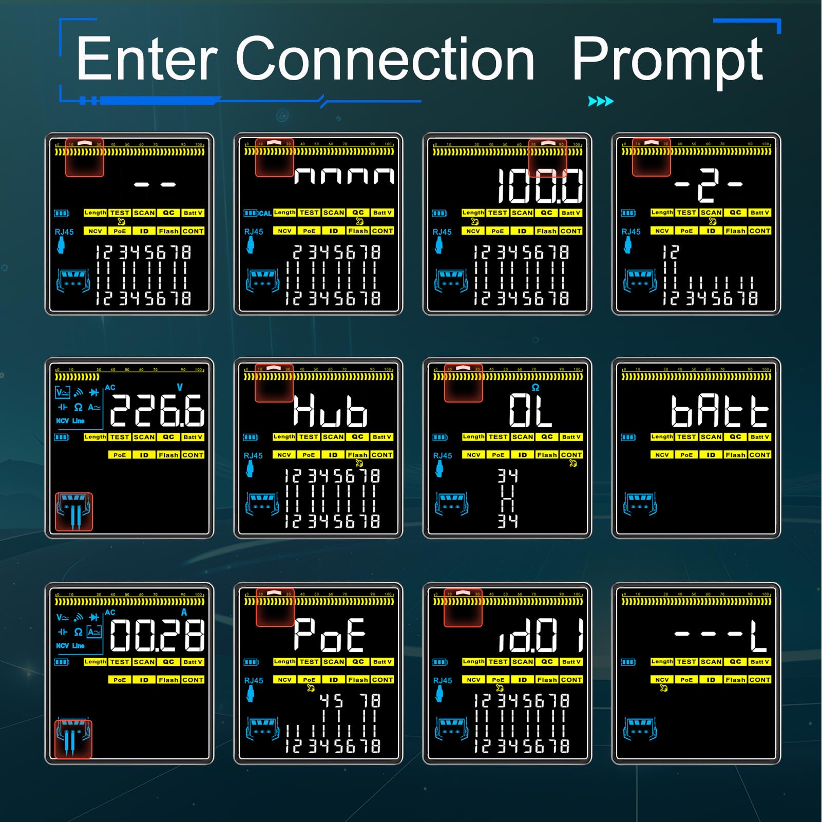 Fafeicy RJ45 RJ11-Kabeltester, Ethernet-Kabeltester, Multifunktionales LAN-Netzwerk, CAT5, CAT6 mit POE, NCV-Test, Digitales Kabelscannen für Netzwerkinstallateure, IT-Experten