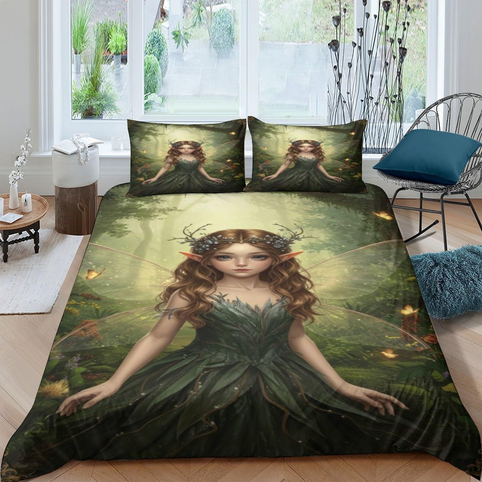 Ctjqhvkz Style-1 3D Printed Forest Fairy Fitted Sheet Microfiber Soft Green Fantasy Art Bed Cover For Bedroom Guest Room Mattress Decor Single（135X200cm）