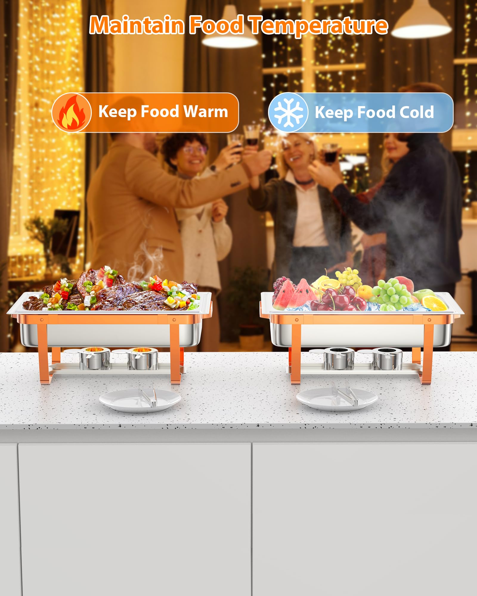 Juego De Buffet Profesional De Plato De Acero Inoxidable - Calentadores De Alimentos Rectangulares Con Marco Plegable y Soporte Para Tapa - Ideal Para Banquetes, Fiestas, Bodas y Cocinas Comerciales