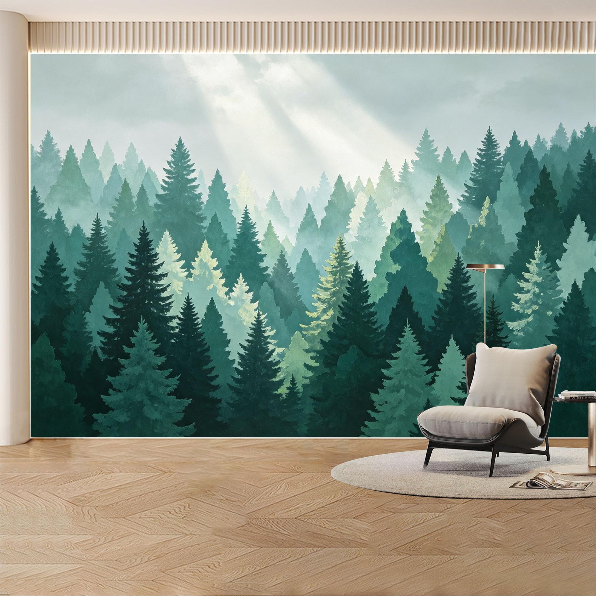 Custom Wall Mural Wallpaper Pine Forest Landscape Nature 3D Effect Wall Decor Misty Minimalist Removable SelfAdhesive Large Photo for Living Room， Bedroom， Office
