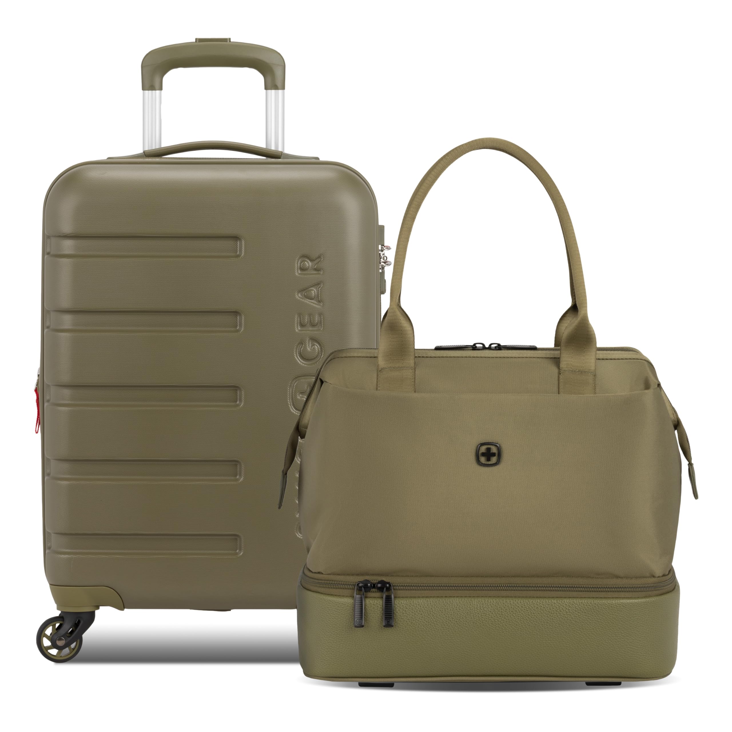 SWISSGEAR Signature Hardside Expandable Carry-On Spinner &amp; Mini Weekender Tote Set, ABS Construction, TSA-Friendly Lock, Olive Branch, 2-Piece Set (19-Inch/Mini Weekender Tote)