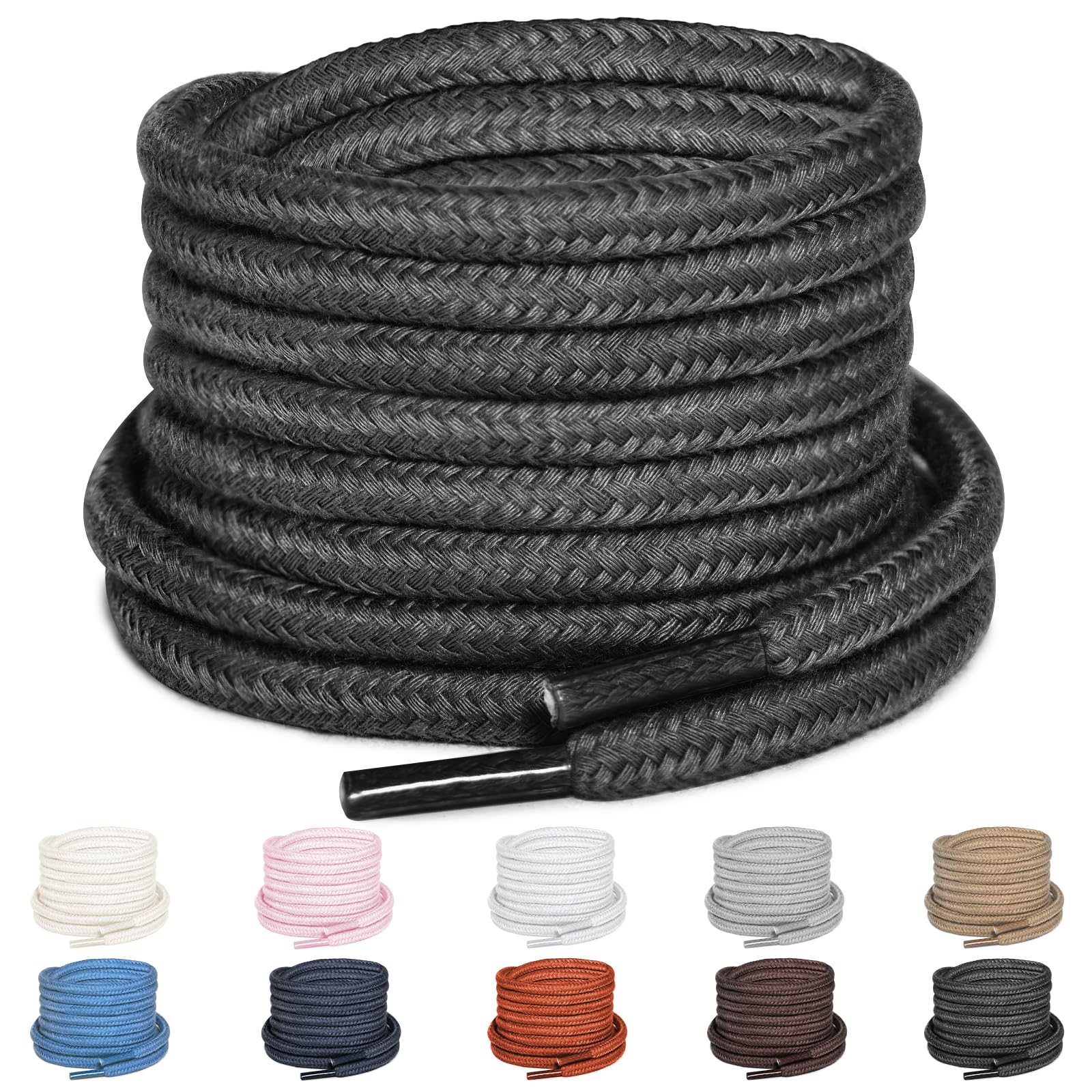 4.5MM Non-Slip Round Cotton Shoe Laces, 3/16'' Anti-Slip Shoelaces Replacement Strings for Athletic Sneakers Boots