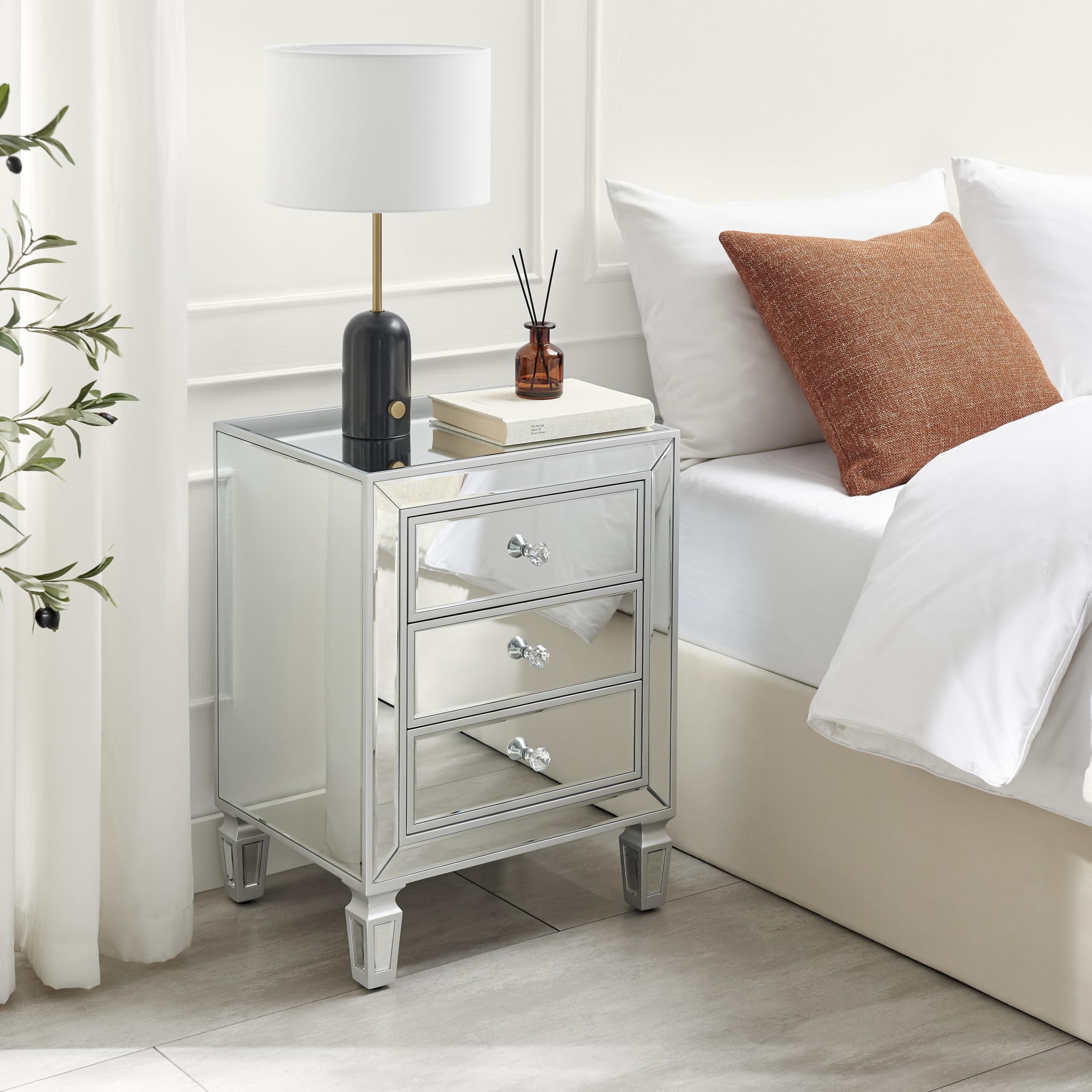Furniturebox UK Venetian Mirrored Bedside Side Table Cabinet Modern 3 Drawer