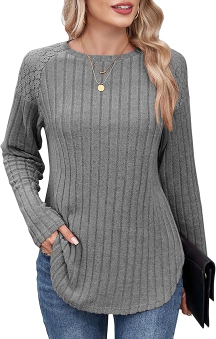 ZAFUL Long Sleeve Shirts for Women Lace Lightweight Top Sweaters Business Dressy Casual Tunic Blouse Side Split