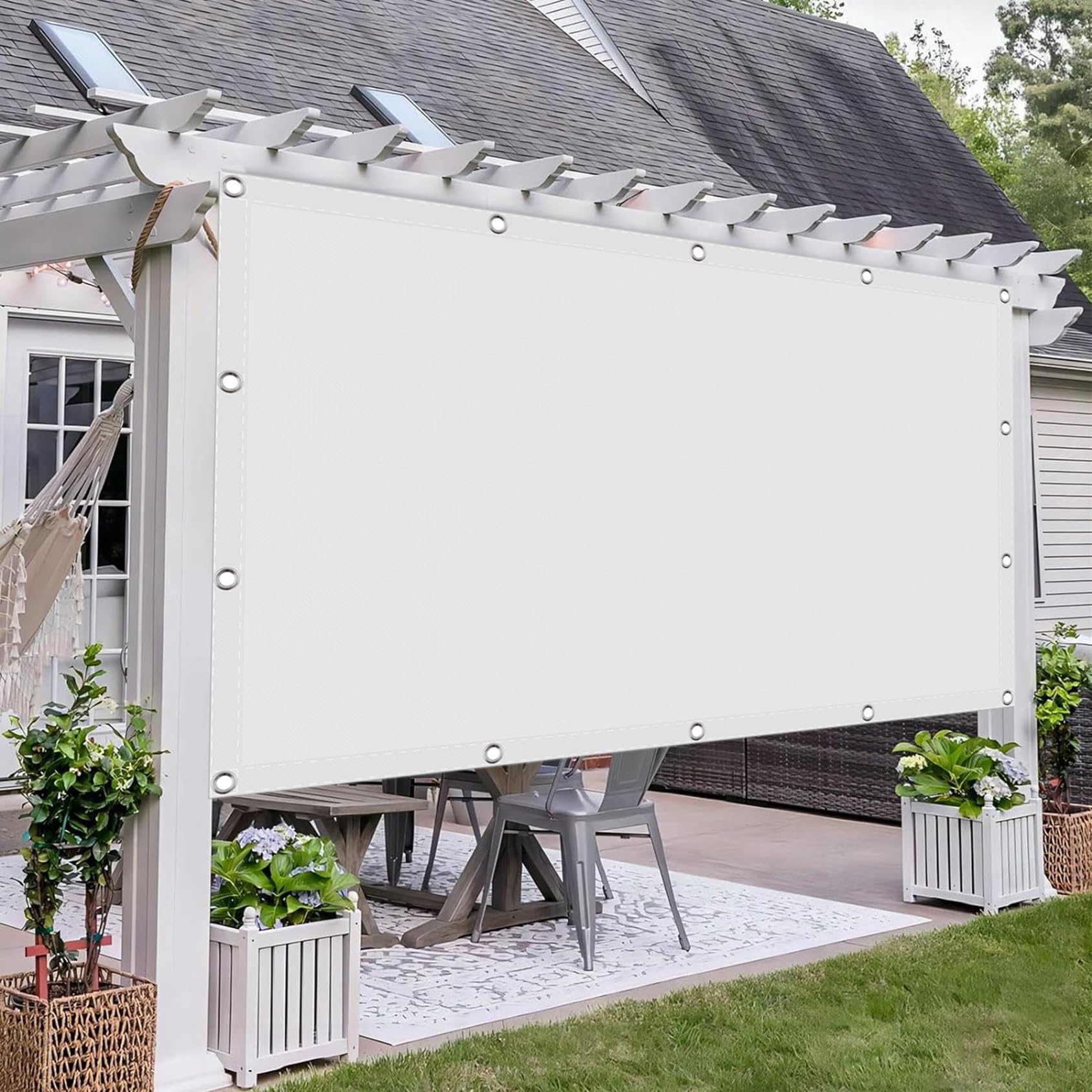 Sonnensegel Nach Maß mit Ösen 120 x 490 cm,Premium PES Polyester Wasserabweisend Imprägniert Rechteck, Sonnensegel Mit Befestigungsseile,Für Balkon Garten, Weiß