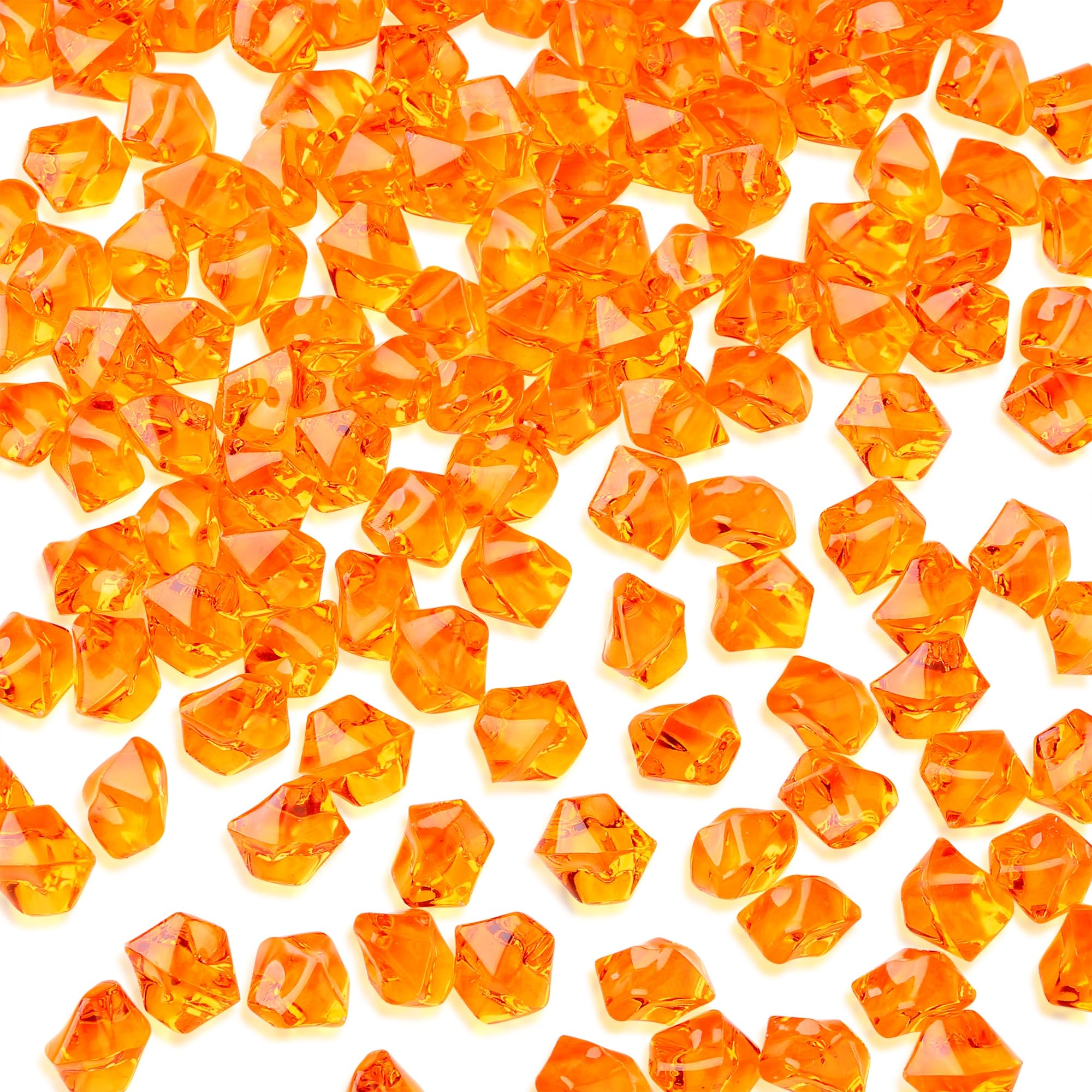 MAIBAOTA 500 PCS Orange Fake Ice Cubes 11x14 mm Vase Fillers Acrylic Crushed Ice Rocks Plastic Diamonds Gems Decorative Stones for Wedding Party Table Decorations and DIY Crafting