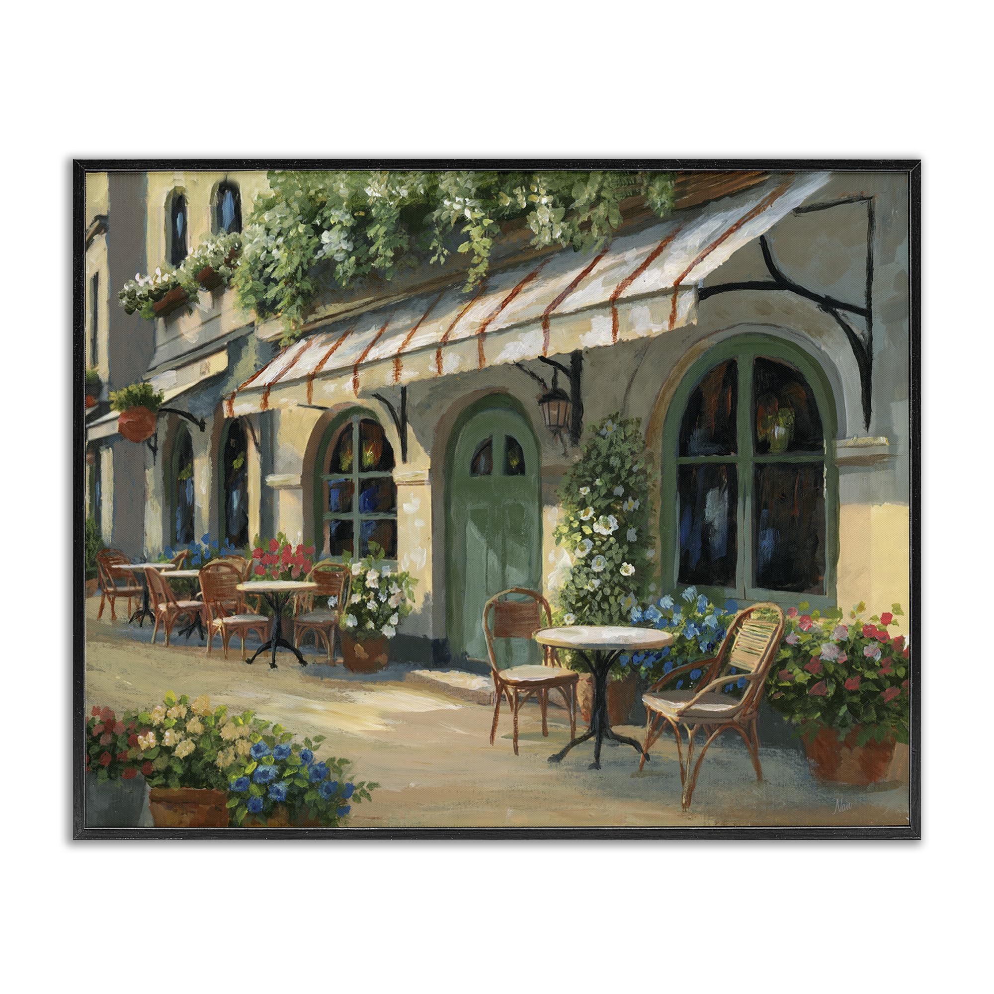 Stupell Industries 'Cozy Cafe Sunlit Patio', Framed Giclee Art, Black, 30 x 24 Inches, Easy to Hang and Sturdy, Made in USA, by Nan