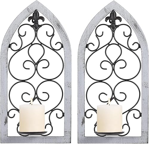 Miniatura 10 de Juego de 2 candelabros de pared, candelabros de pared para sala de estar, comedor, dormitorio, portavelas de pared de metal antiguo negro para