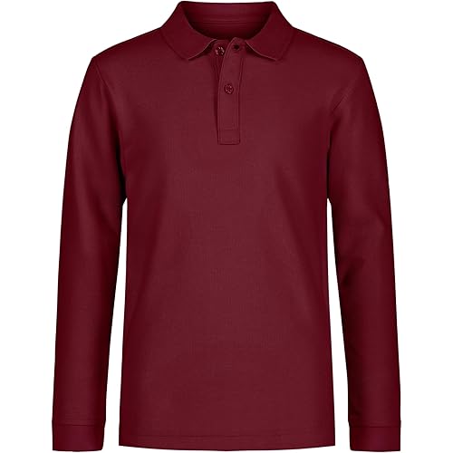 Nautica Boys' School Uniform Long Sleeve Polo Shirt, Button Closure, Comfortable, Breathable Fabric
